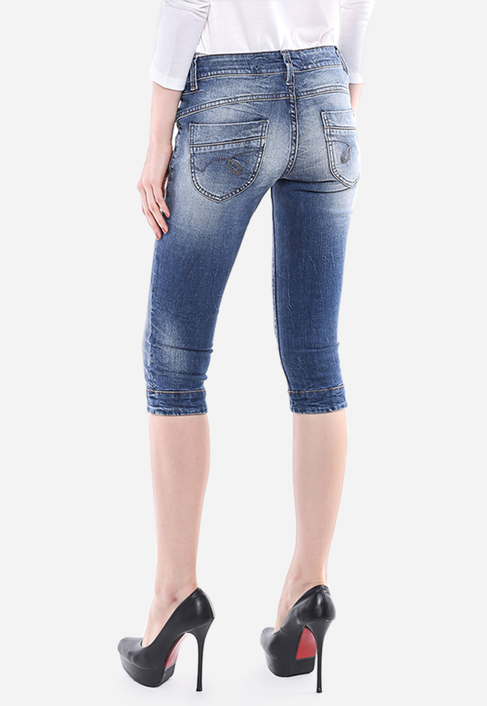  Celana  Capri Biru  Slim Fit Jeans Premium Detail 